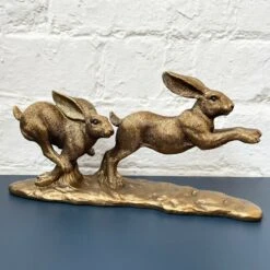 Darthome Limited Resin Bronze Two Jumping Hares Sculpture