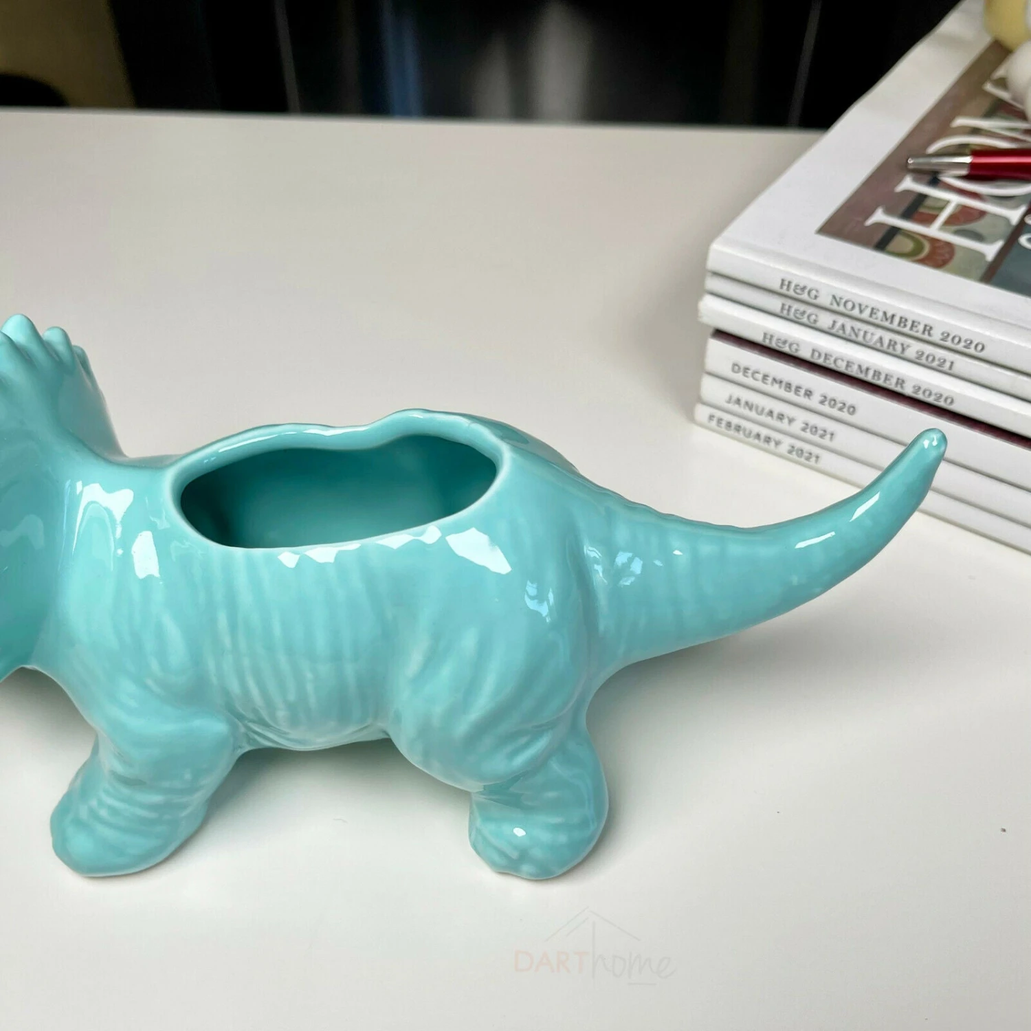 Darthome Limited Blue Ceramic Triceratops Succulent Planter 6 Darthome Limited Blue Ceramic Triceratops Succulent Planter - Image 6