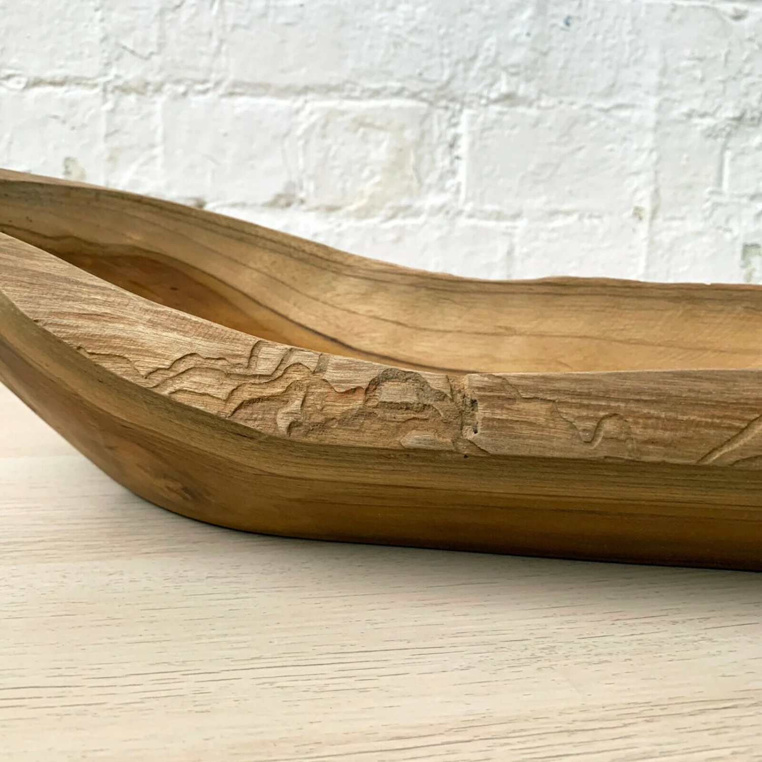 Darthome Limited Teak Root Wood Long Boat Bowl 60cm 2 Darthome Limited Teak Root Wood Long Boat Bowl 60cm - Image 2