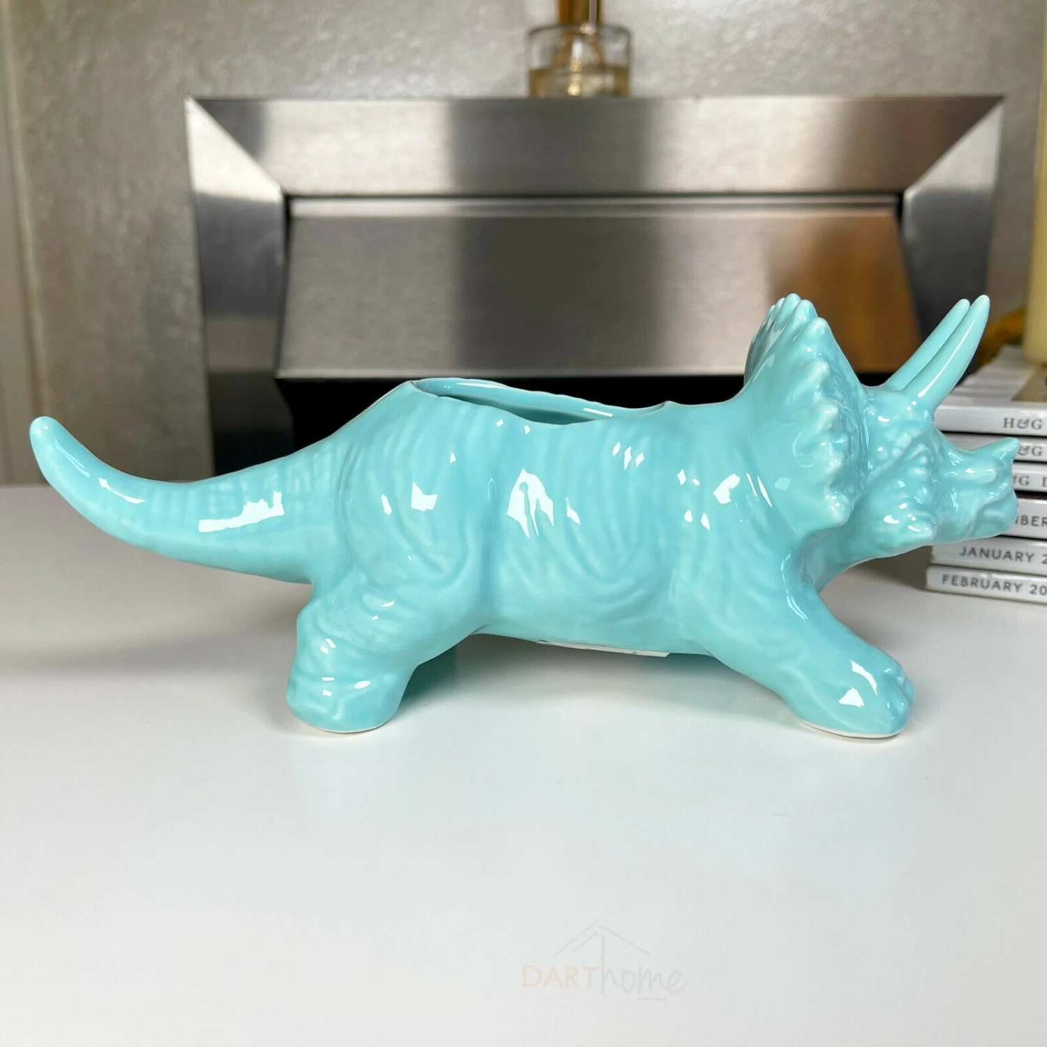 Darthome Limited Blue Ceramic Triceratops Succulent Planter 7 Darthome Limited Blue Ceramic Triceratops Succulent Planter - Image 7