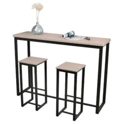 Darthome Limited Wooden Top Breakfast Bar Table & 2x Tall Stools Kitchen Set