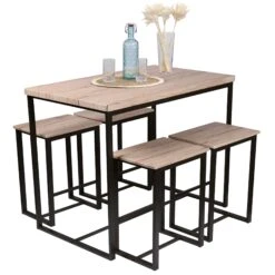 Darthome Limited Wooden Top Breakfast Bar Table & 4x Tall Stools Kitchen Set