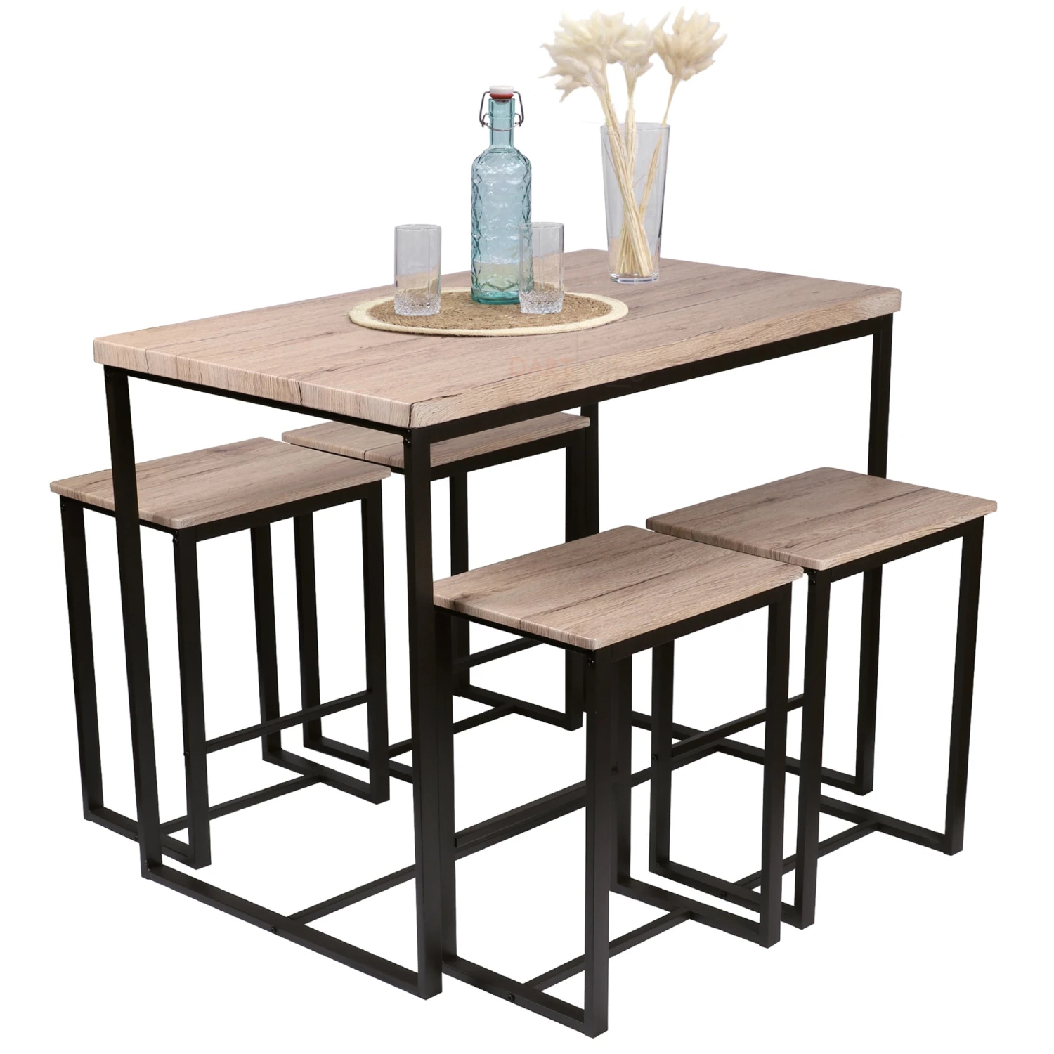 Darthome Limited Wooden Top Breakfast Bar Table & 4x Tall Stools Kitchen Set 1 Darthome Limited Wooden Top Breakfast Bar Table & 4x Tall Stools Kitchen Set