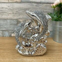 Darthome Limited Ceramic Silver Crystal Dolphin Twins Figurine