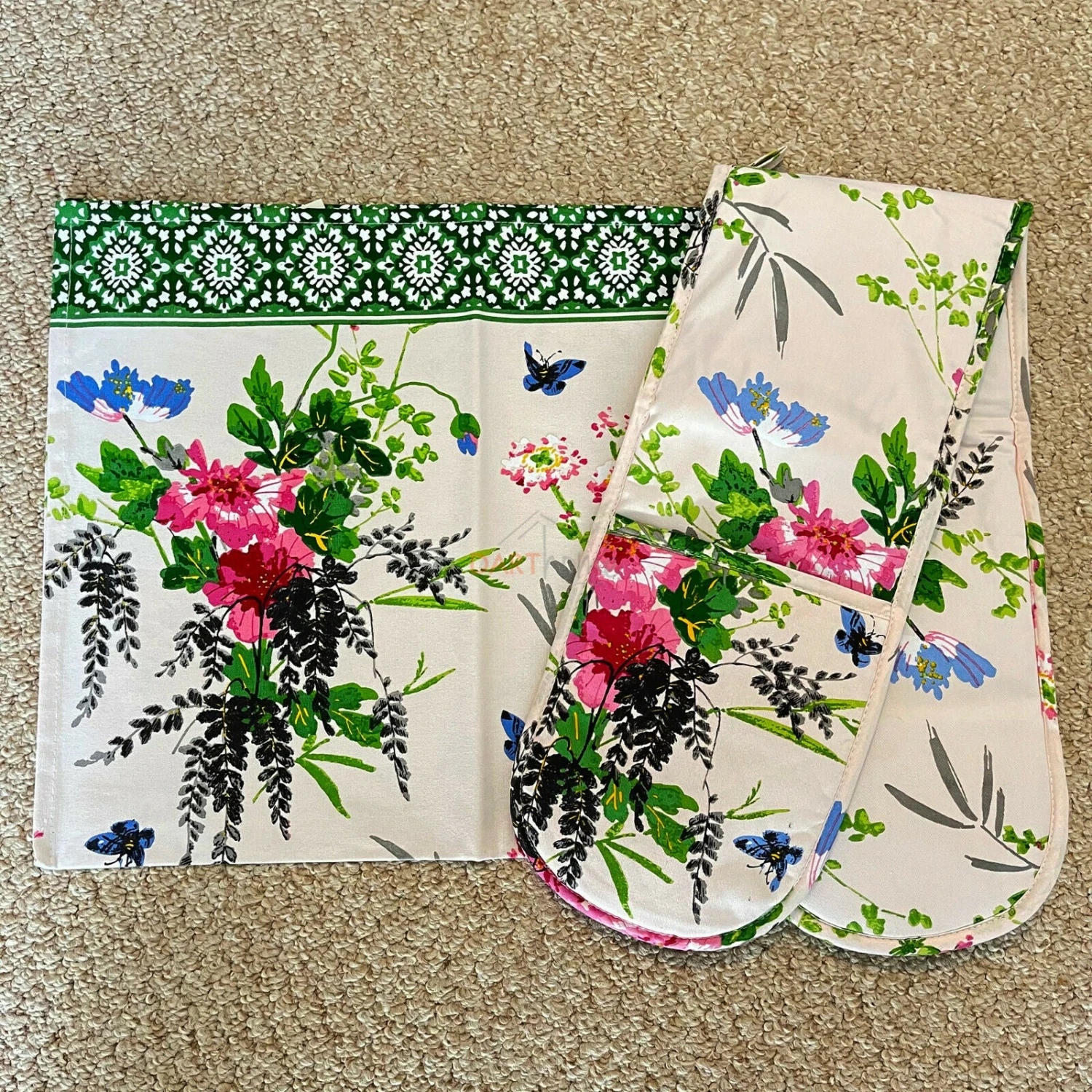 Darthome Limited Madame Butterfly Cotton Tea Towel & Double Oven Glove Kitchen Set 1 Darthome Limited Madame Butterfly Cotton Tea Towel & Double Oven Glove Kitchen Set
