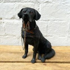 Darthome Limited Black Resin Labrador Dog W/ Lead Ornament 18cm