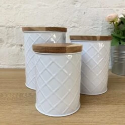 Darthome Limited Set Of 3 Embossed White Storage Jars