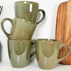 Darthome Limited 4pc Stoneware Reactive Glaze 400ml Mugs - Green