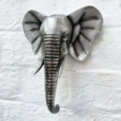 Darthome Limited Silver Resin Elephant Bust Wall Ornament 21cm