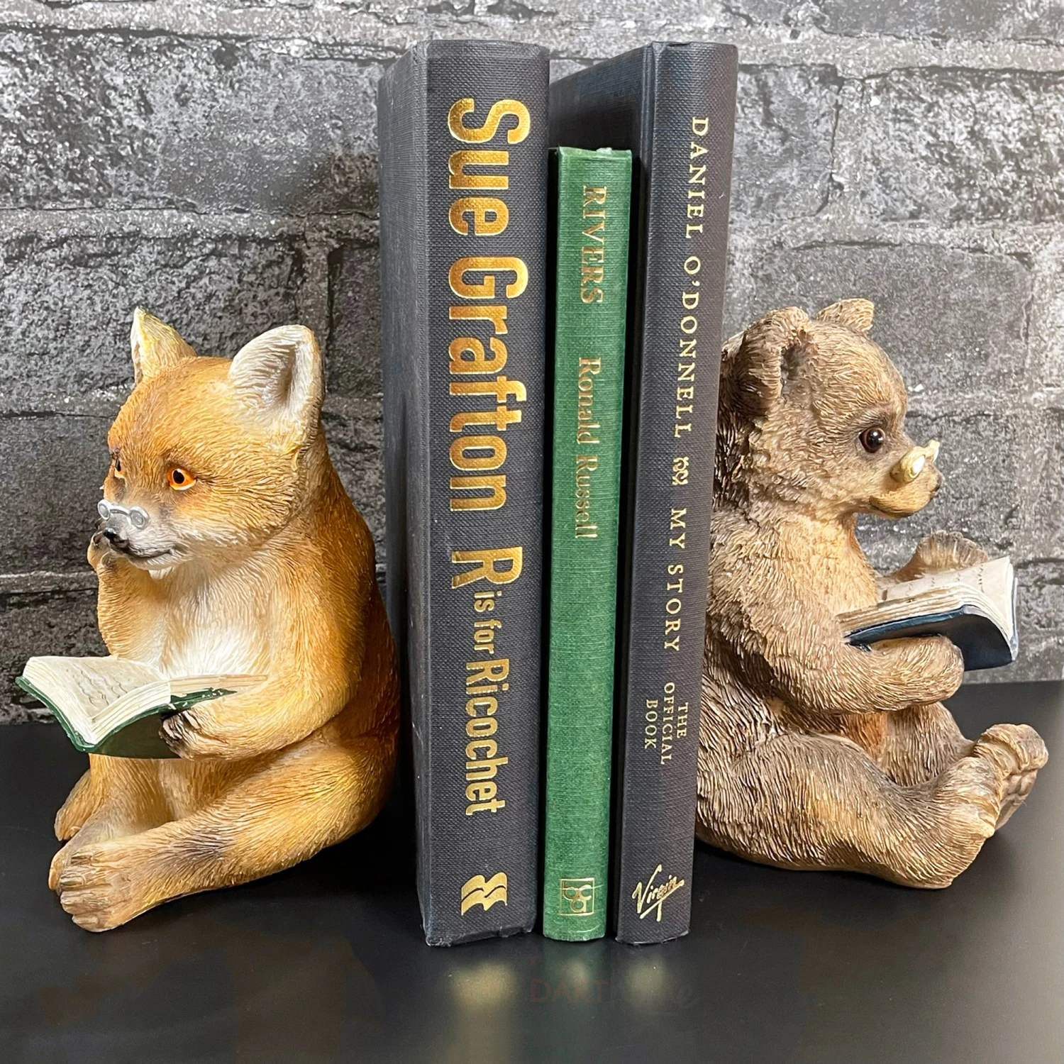 Darthome Limited Resin Reading Fox & Bear Animal Bookends 1 Darthome Limited Resin Reading Fox & Bear Animal Bookends