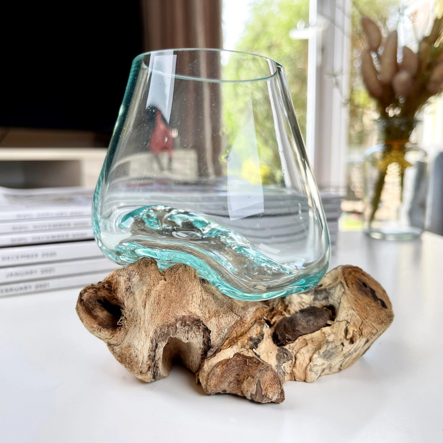 Darthome Limited Molten Glass Bowl With Teak Root Wood Stand 2 Darthome Limited Molten Glass Bowl With Teak Root Wood Stand - Image 2