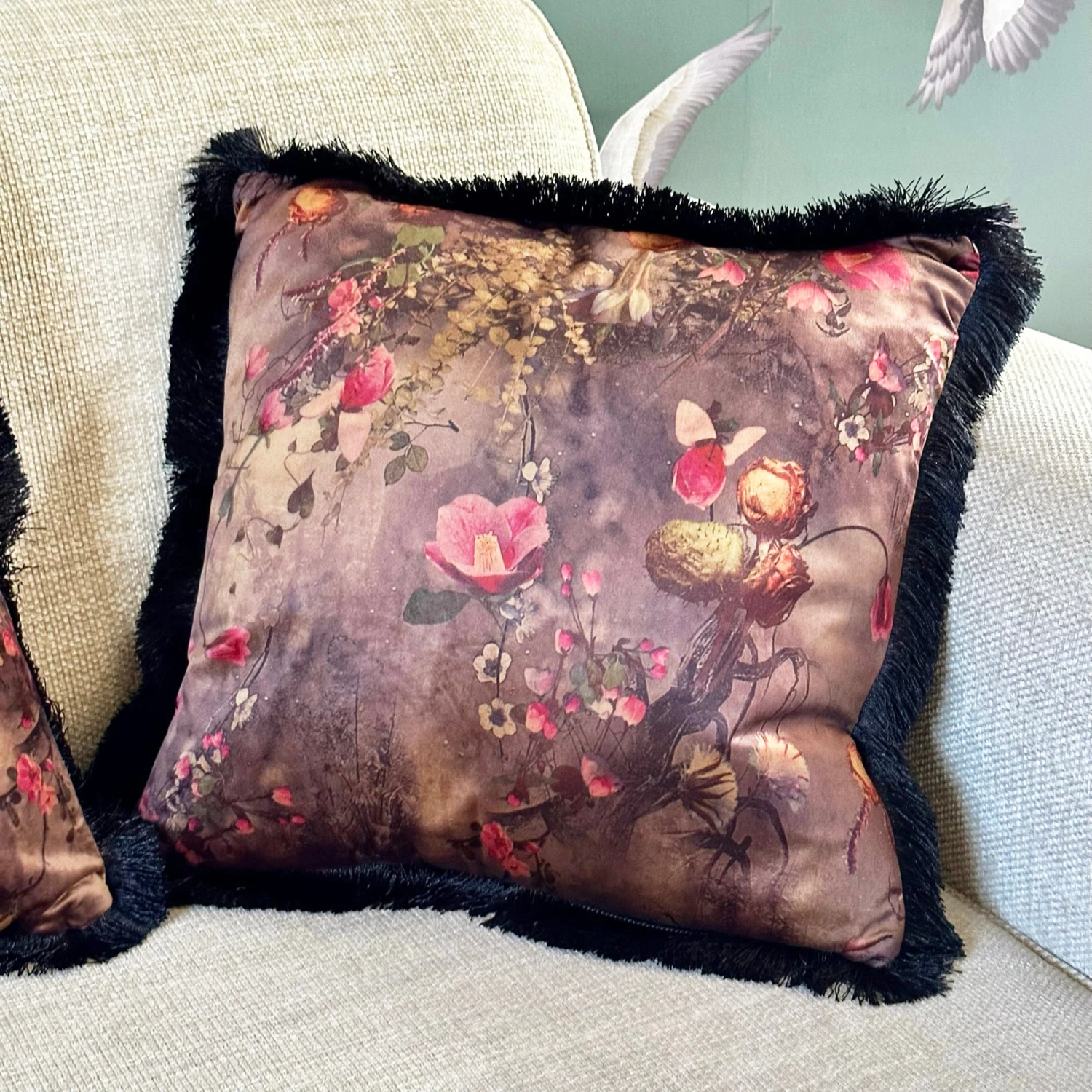 Darthome Limited Fringed Boho Floral Velvet Cushion 1 Darthome Limited Fringed Boho Floral Velvet Cushion