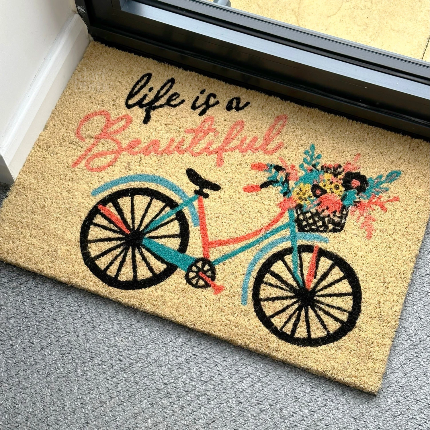 Darthome Limited Life Is Beautiful Script Bicycle Coir Door Mat 1 Darthome Limited Life Is Beautiful Script Bicycle Coir Door Mat