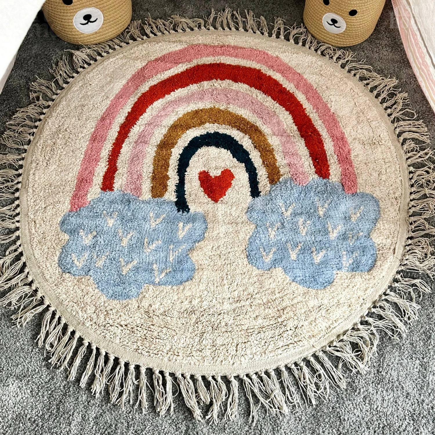 Darthome Limited Tufted Cotton Rainbow Rug With Tassels 90cm 1 Darthome Limited Tufted Cotton Rainbow Rug With Tassels 90cm