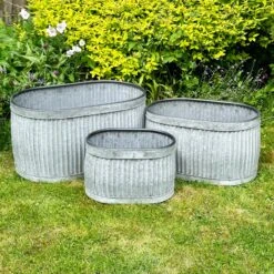 Darthome Limited Set Of 3 Galvanised Oval Tub Planters