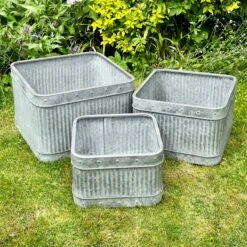 Darthome Limited Set Of 3 Galvanised Square Tub Planters