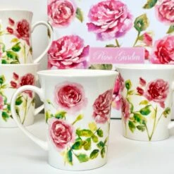 Darthome Limited Set Of 4 Pink Rose Garden Mugs Giftboxed