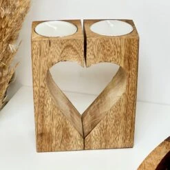 Darthome Limited Wood Block Love Heart Tea Light Holder