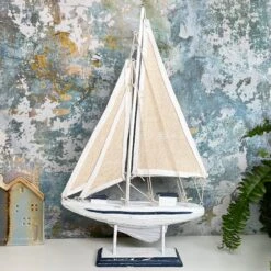 Darthome Limited Blue & White Sailing Boat Model Bathroom Ornament -Decor Garden Shop IMG E0349 edited22