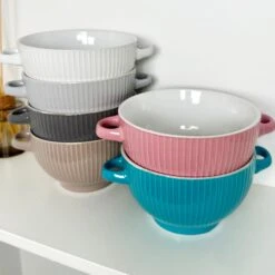 Darthome Limited Ribbed Stoneware Soup Bowls With Handles Set Of 6