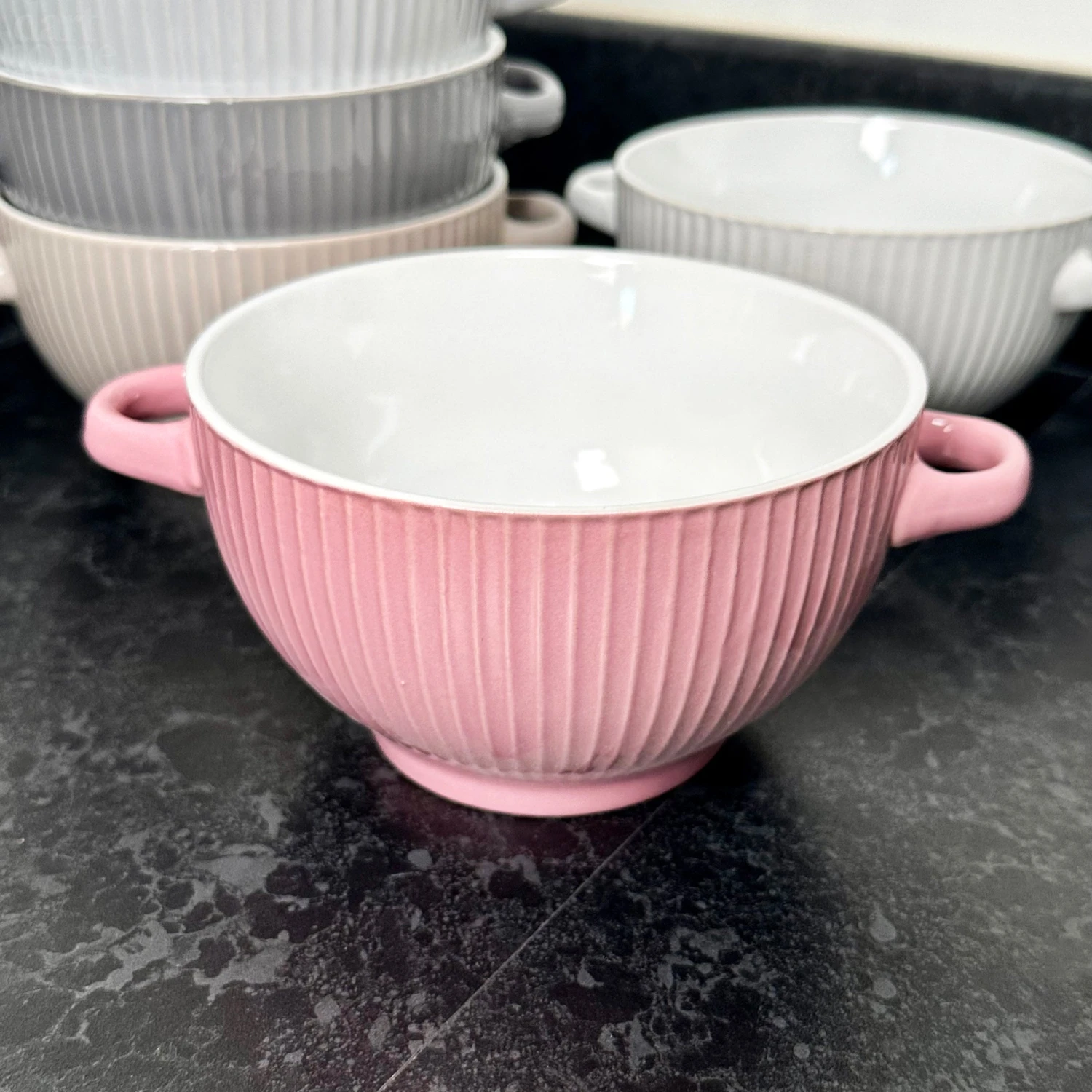Darthome Limited Ribbed Stoneware Soup Bowls With Handles Set Of 6 3 Darthome Limited Ribbed Stoneware Soup Bowls With Handles Set Of 6 - Image 3