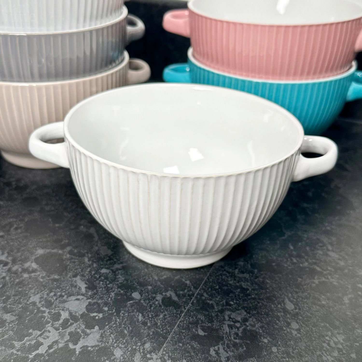 Darthome Limited Ribbed Stoneware Soup Bowls With Handles Set Of 6 4 Darthome Limited Ribbed Stoneware Soup Bowls With Handles Set Of 6 - Image 4