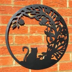 Darthome Limited Black Silhouette Cat In The Bushes Garden Wall Art