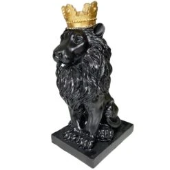 Darthome Limited Black Royal Lion With Gold Crown Statue 13x26x16cm -Decor Garden Shop IMG E1104copy