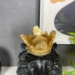 Darthome Limited Black Royal Lion With Gold Crown Statue 13x26x16cm -Decor Garden Shop IMG E1106