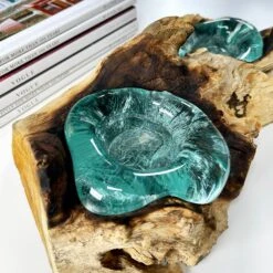 Darthome Limited Molten Glass Double Candle Holder On Teak Root Stand -Decor Garden Shop IMG E1424