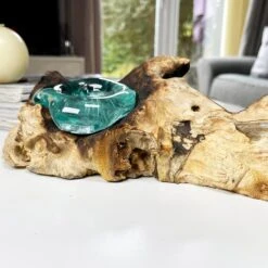 Darthome Limited Molten Glass Double Candle Holder On Teak Root Stand -Decor Garden Shop IMG E1429