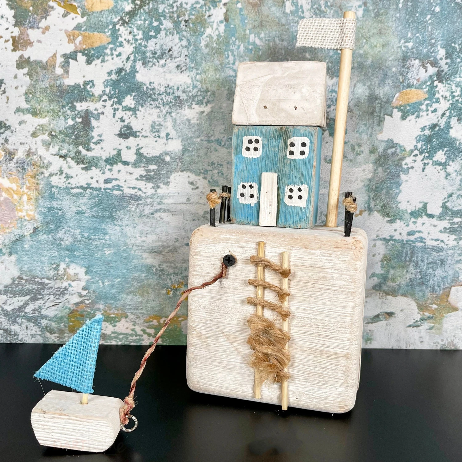 Darthome Limited Wooden Harbourside Beach House W/ Boat Ornament 1 Darthome Limited Wooden Harbourside Beach House W/ Boat Ornament