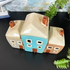 Ceramic 3 Cottage Houses Candle Holder -Decor Garden Shop IMG E1547 edited284