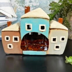 Ceramic 3 Cottage Houses Candle Holder -Decor Garden Shop IMG E1549 edited285