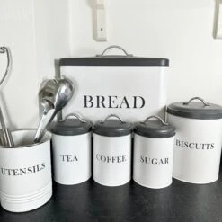 Darthome Limited 6 Piece White And Grey Kitchen Canister Set