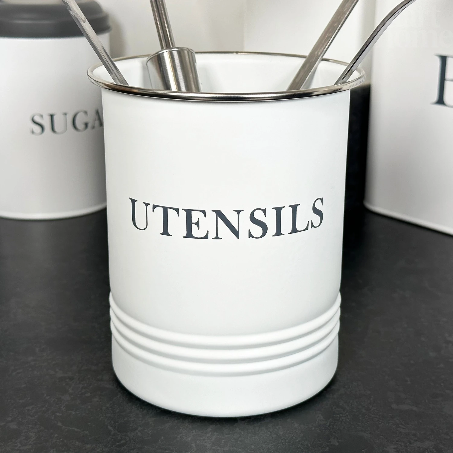 Darthome Limited 6 Piece White And Grey Kitchen Canister Set 3 Darthome Limited 6 Piece White And Grey Kitchen Canister Set - Image 3