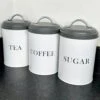 Darthome Limited White Tea Coffee Sugar Canisters With Grey Lids