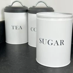 Darthome Limited White Tea Coffee Sugar Canisters With Grey Lids -Decor Garden Shop IMG E1741 dc2d8469 567b 47bc 8612 b624b80a5a65