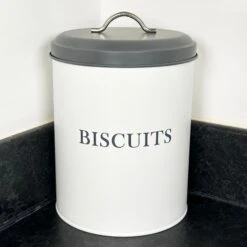 Darthome Limited White Biscuit Tin With Grey Lid