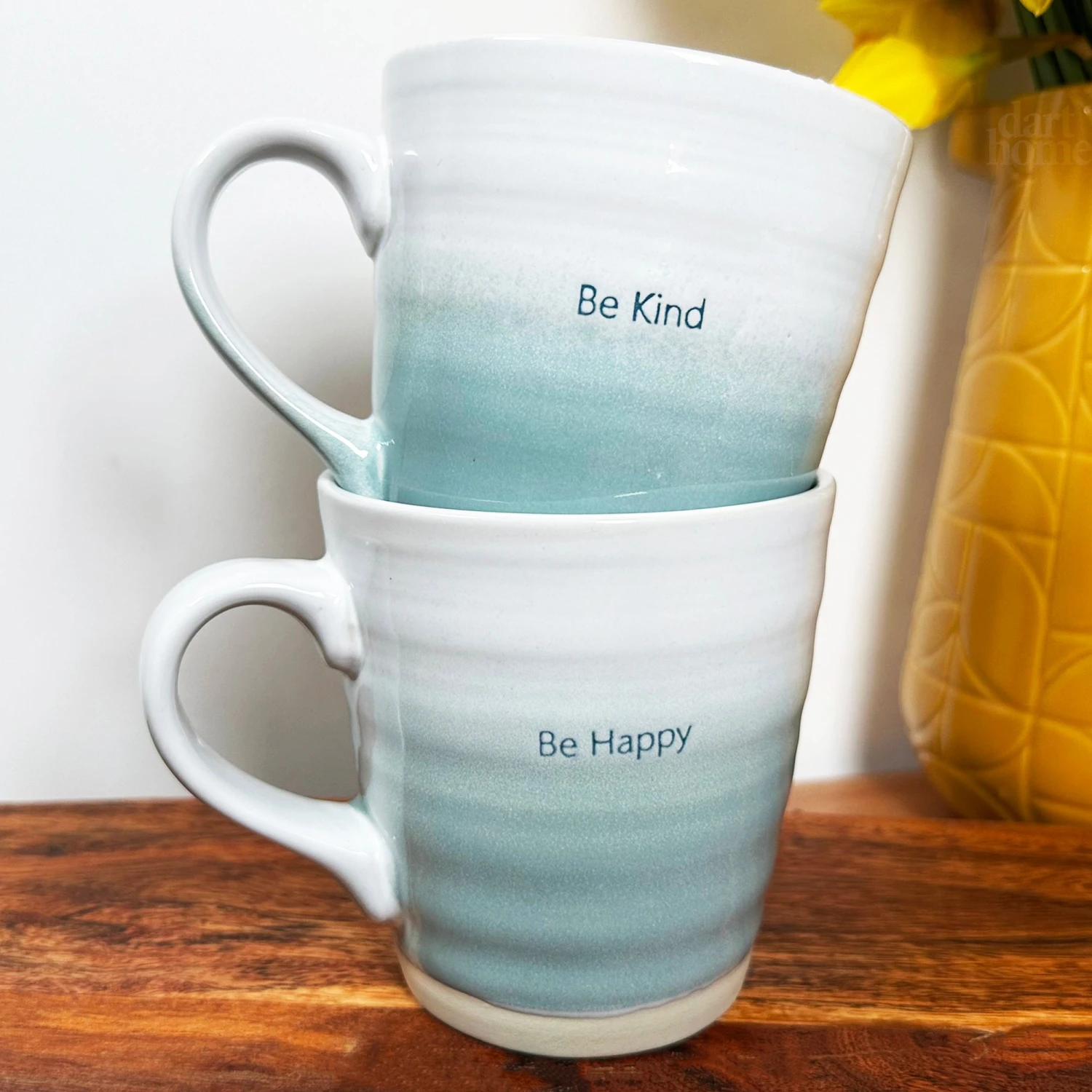 Darthome Limited Set Of 2 Blue Be Happy Quote Mugs 500ml 1 Darthome Limited Set Of 2 Blue Be Happy Quote Mugs 500ml