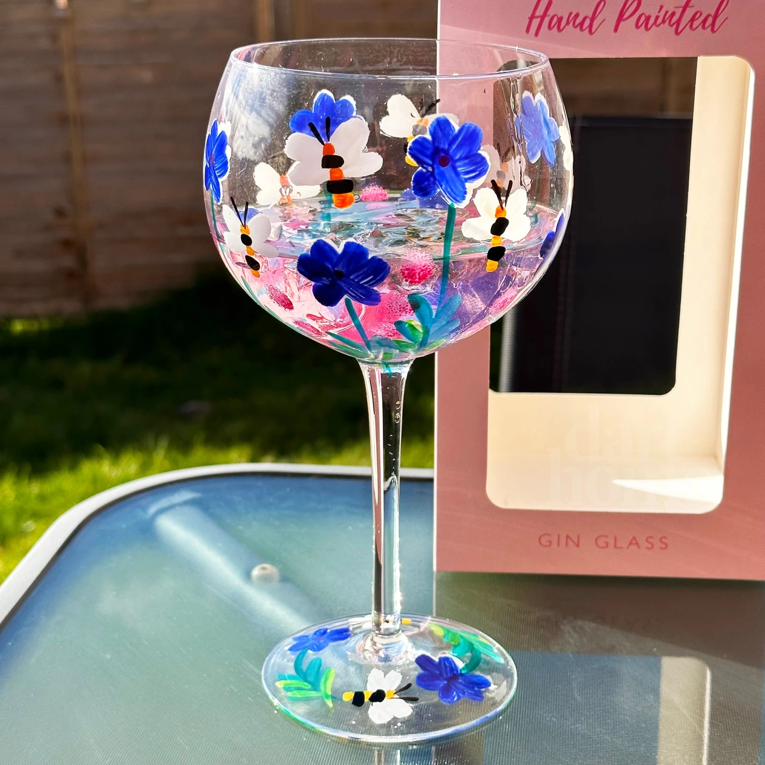 Darthome Limited Hand Painted Wildflower Bees Balloon Gin Glass 1 Darthome Limited Hand Painted Wildflower Bees Balloon Gin Glass