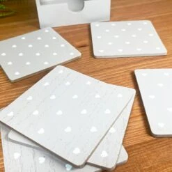 Darthome Limited Set Of 6 Grey Love Heart Coasters With Storage Box -Decor Garden Shop IMG E2292