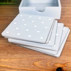 Darthome Limited Set Of 6 Grey Love Heart Coasters With Storage Box -Decor Garden Shop IMG E2300
