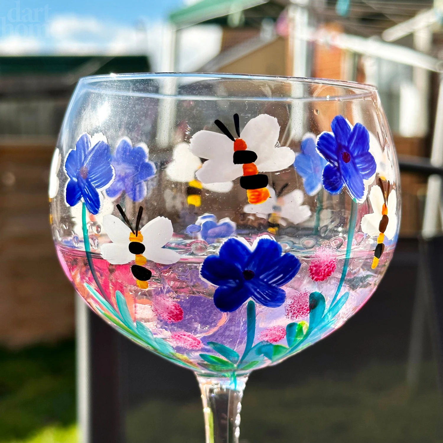 Darthome Limited Hand Painted Wildflower Bees Balloon Gin Glass 6 Darthome Limited Hand Painted Wildflower Bees Balloon Gin Glass - Image 6