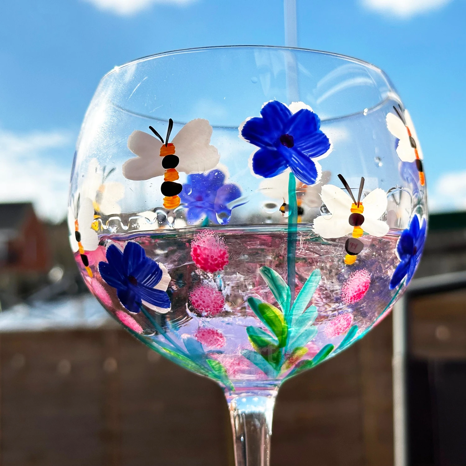 Darthome Limited Hand Painted Wildflower Bees Balloon Gin Glass 7 Darthome Limited Hand Painted Wildflower Bees Balloon Gin Glass - Image 7
