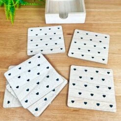 Darthome Limited Set Of 6 Natural Love Heart Coasters With Storage Box