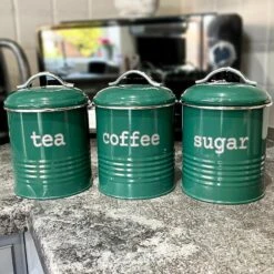 Darthome Limited Green Ridged Tea Coffee Sugar Canisters