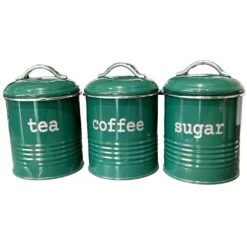 Darthome Limited Green Ridged Tea Coffee Sugar Canisters -Decor Garden Shop IMG E2619copy