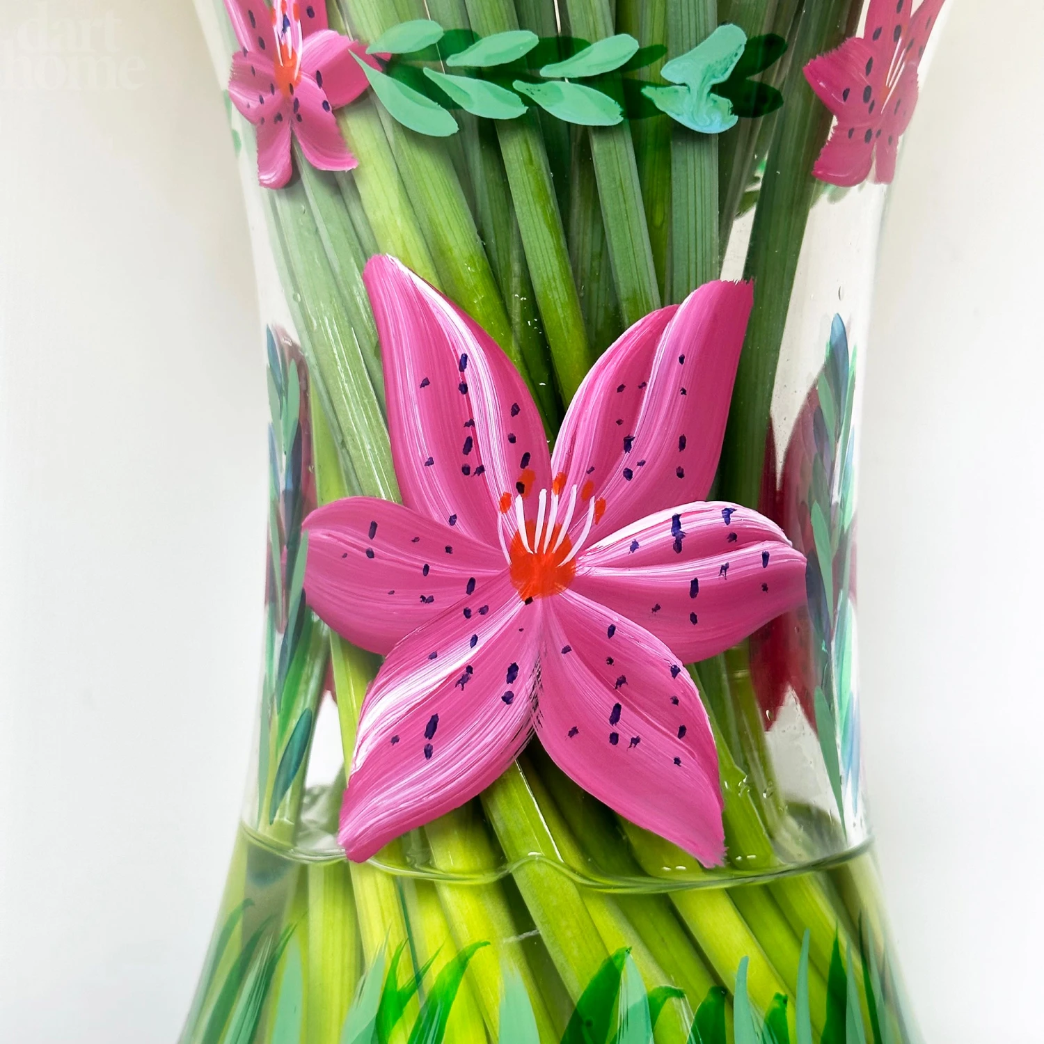 Darthome Limited Hand Painted Glass Pink Lily Vase 2 Darthome Limited Hand Painted Glass Pink Lily Vase - Image 2