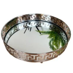 Darthome Limited Greek Key Silver Round Mirrored Tray 21x21cm -Decor Garden Shop IMG E3045copy